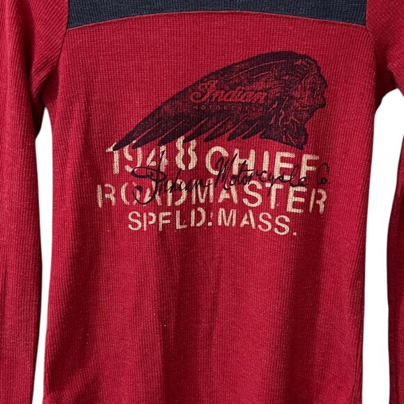 Vintage‎ Lucky Indian Motorcycles Red Long Sleeve Thermal Breaking Bad Shirt XS - Picture 3 of 6